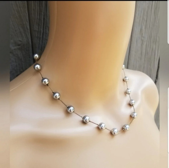 VINTAGE KOREA SILVERTONED FAUX PEARL CHAIN NECKLACE - Picture 3 of 5